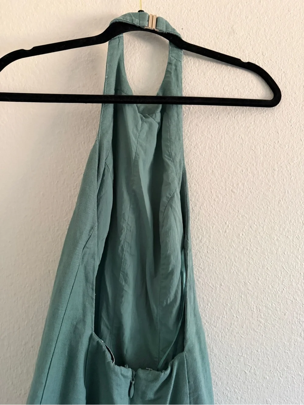 Abercrombie Fitch Premium Linen Maxi Dress High Neck Halter Sage Teal ST
